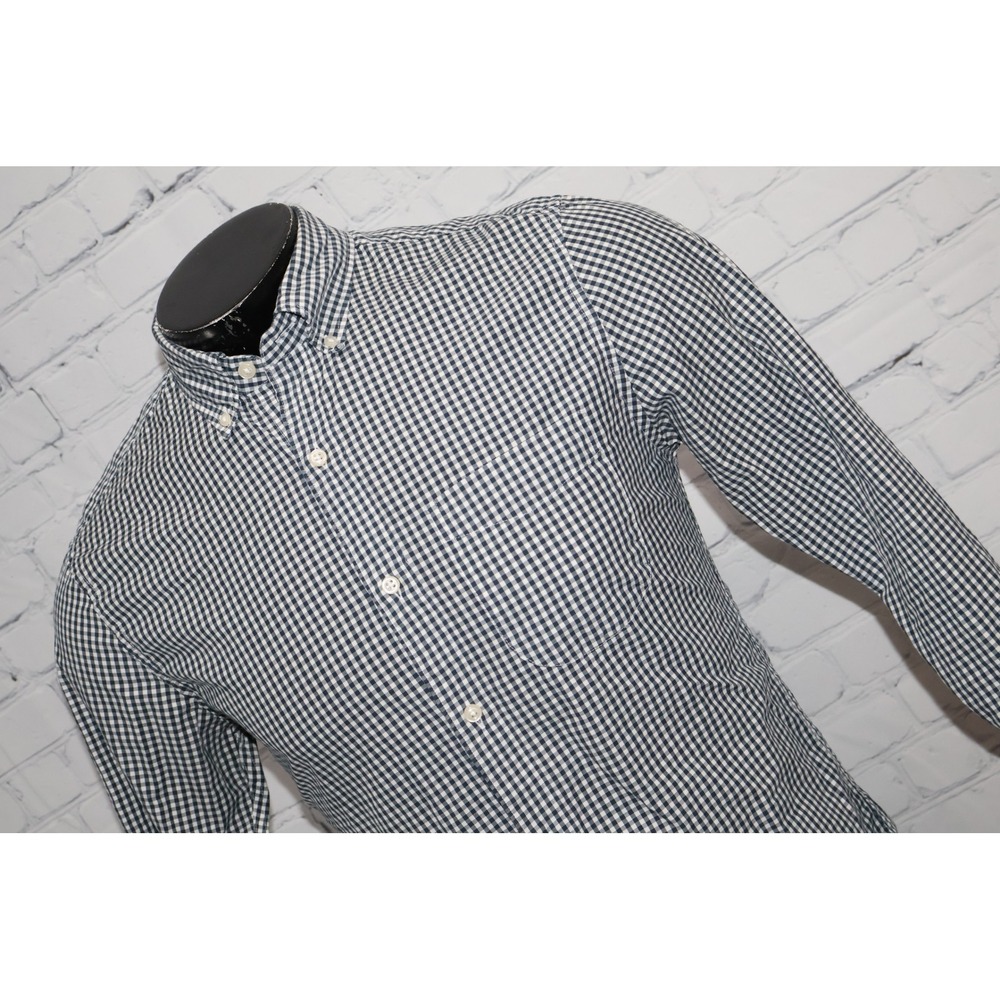 J.Crew Secret Wash Dress Shirt Men Small Blue Gingham Slim Fit Long Sleeve